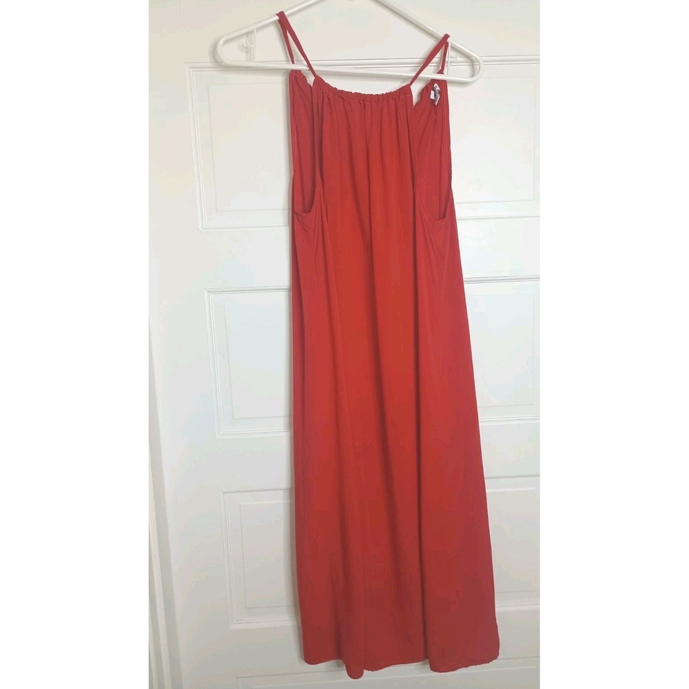 Splendid Orange Summer Dress Size Small Beach Drawstring Neckline Midi